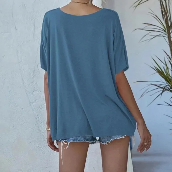 Solid V neck Oversized Top - Picture 9 of 12